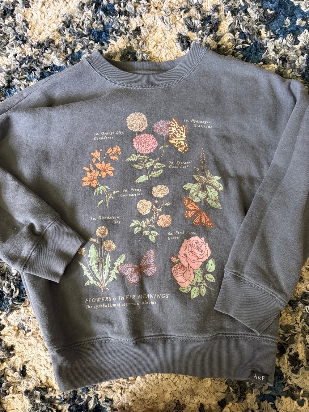 A&F Floral Graphic Crewneck Sweatshirt - Slate Blue